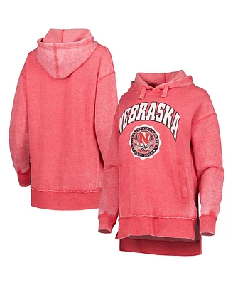 Women's Pressbox Scarlet Distressed Nebraska Huskers Vintage-Like Winnie Pullover Hoodie