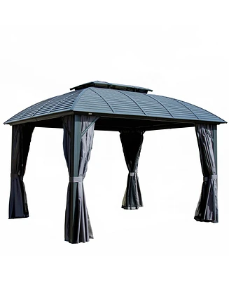 10'X12' Permanent Hardtop Gazebo with Curtains & Netting