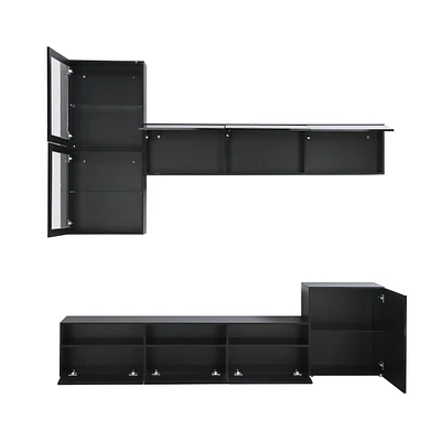 High Gloss Tv Stand with Wall Mounted Cabinets