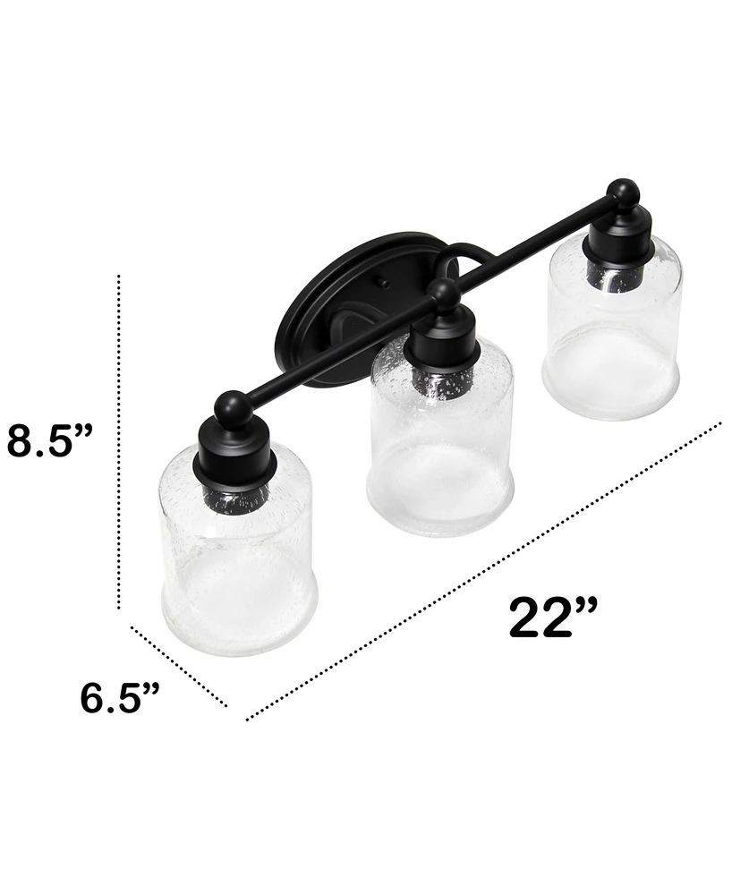 Lalia Home Studio Loft Modern Three Light Metal and Clear Seeded Glass Shade Vanity Uplight Downlight Wall Mounted Fixture