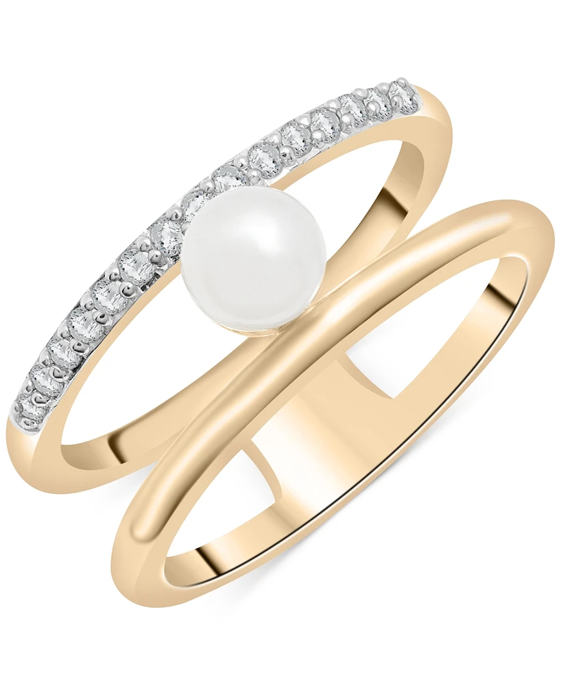 Audrey by Aurate Cultured Freshwater Pearl (5mm) & Diamond (1/6 ct. t.w.) Openwork Double Row Ring Gold Vermeil, Created for Macy's