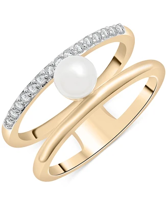 Audrey by Aurate Cultured Freshwater Pearl (5mm) & Diamond (1/6 ct. t.w.) Openwork Double Row Ring Gold Vermeil, Created for Macy's