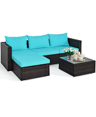 5-Piece Outdoor Patio Sofa Set with Cushions and Coffee Table for Garden or Deck
