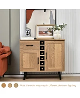 Buffet Sideboard with 2 Doors, Drawer, and Built-In 6-Bottle Wine Rack