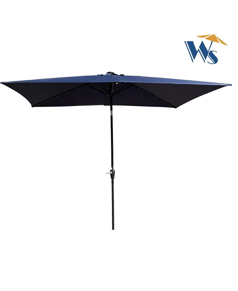 10 X 6.5FT Rectangular Patio Solar Led Lighted Outdoor Umbrellas With Crank And Push Button