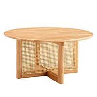 Elegant wooden coffee table with faux rattan accents