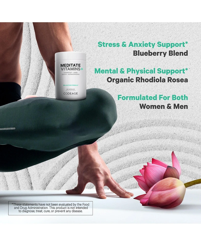 Codeage Meditate Vitamins+ Supplement - CognatiQ, Dhh-b, Gaba, Ashwagandha, Organic Mushrooms, Blueberries - Bdnf Brain Pills and Neuroprotein