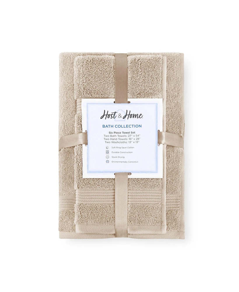Host and Home 6-Piece Bathroom Towel Set (2 Bath Towels, 2 Hand Washcloths), Double Stitched Edges, 600 Gsm, Soft Ringspun Cotton, Stylish S