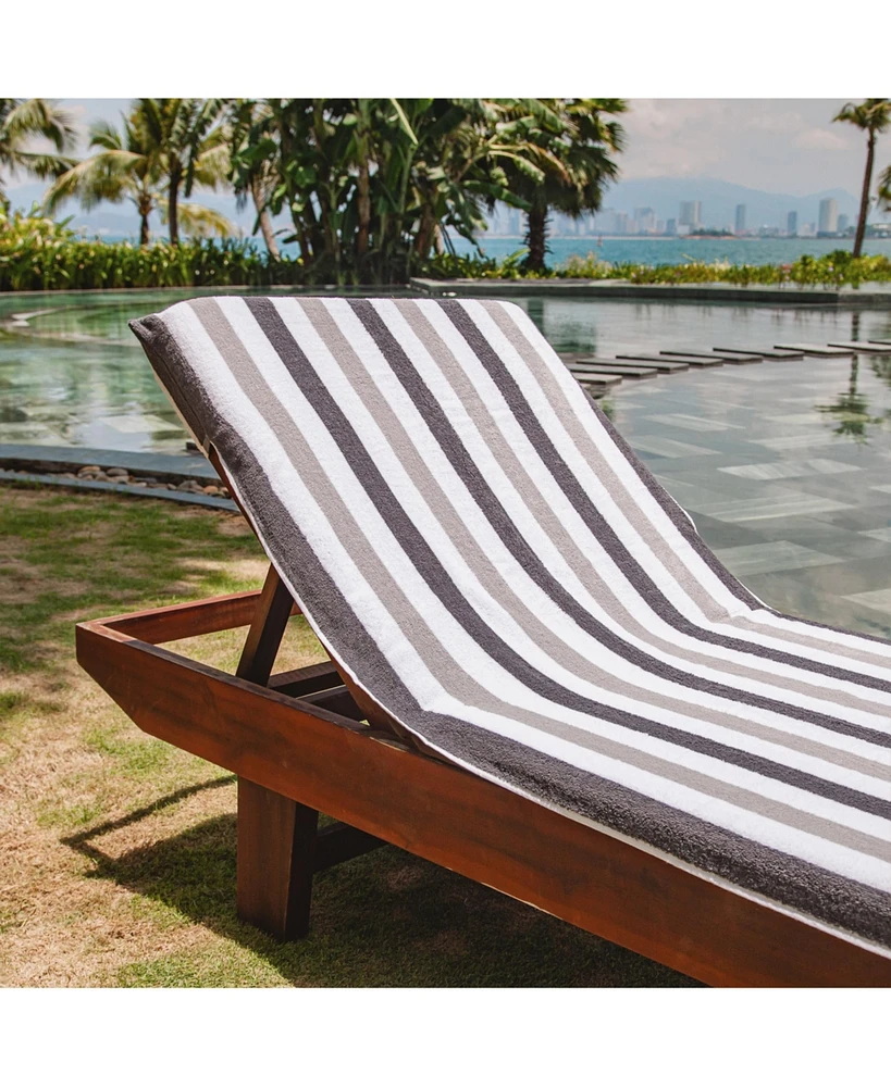 Arkwright Home Cabo Cabana Chaise Lounge Chair Covers (2 Pack), Striped Color Options, Soft Cotton, 30x85 in. with 8" Fitted Pocked for Beach