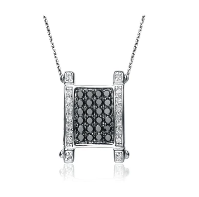 Sterling Silver White Gold Plated White and Black Cubic Zirconia Pendant