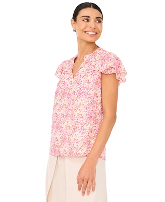 CeCe Women's Ruffled Keyhole-Neck Flutter-Sleeve Blouse