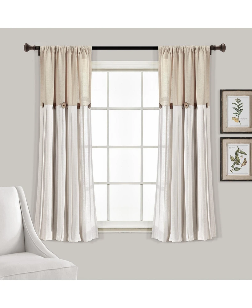 Lush Decor Linen Button Window Curtain Panels