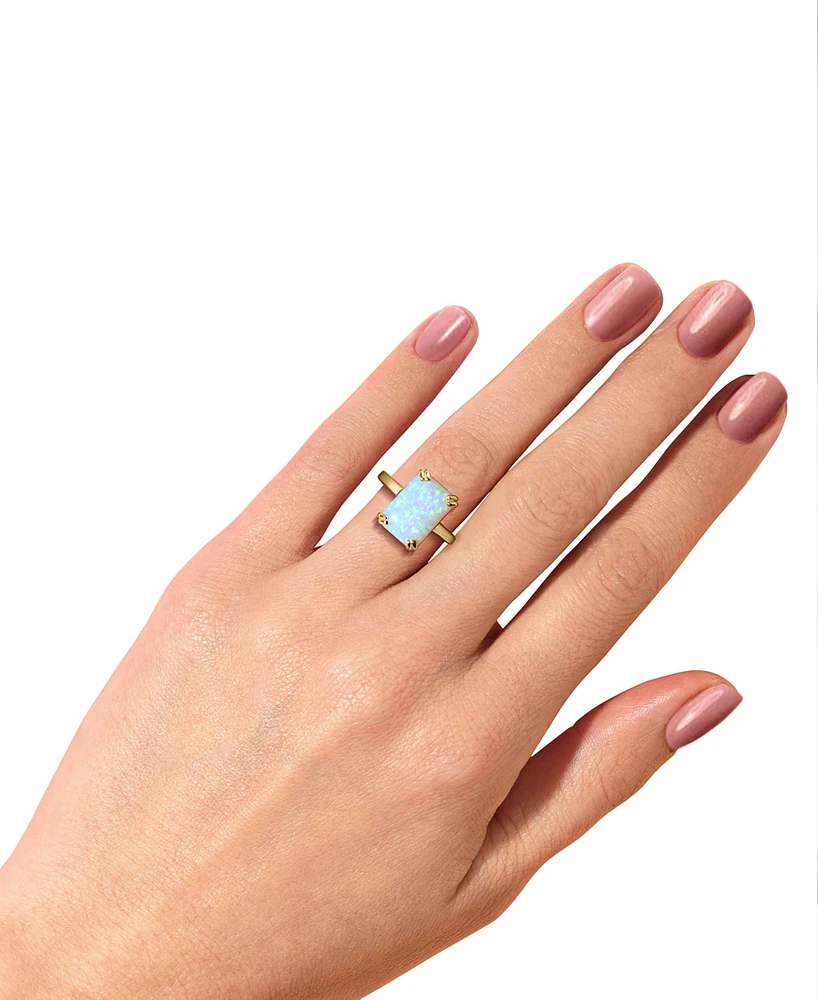 Lab-Grown Opal Emerald-Cut Statement Ring in 14k Gold-Plated Sterling Silver