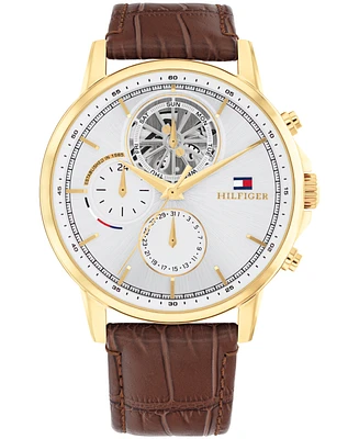 Tommy Hilfiger Men's Multifunction Brown Leather Watch 44mm