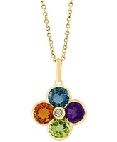 Effy Multi-Gemstone (2-1/6 ct. t.w.) & Diamond Accent Flower 18" Pendant Necklace in 14k Gold