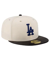 New Era Men's Cream Los Angeles Dodgers Game Night Leather Visor 59fifty Fitted Hat