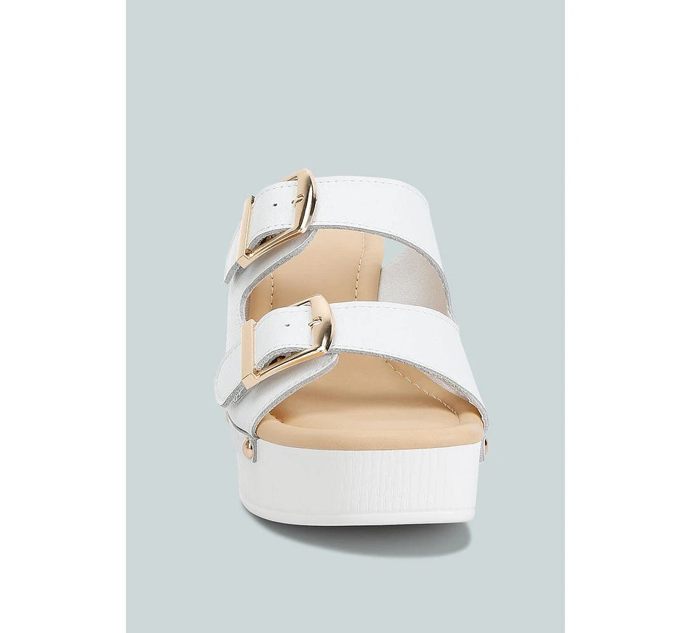 Kenna Dual Buckle Strap Sandals White