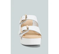 Kenna Dual Buckle Strap Sandals White