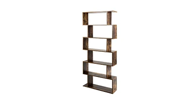 6-Tier S-Shaped Bookcase Z-Shelf Style Storage Bookshelf
