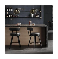 Set of 2 Swivel Bar Stools with Cushioned Backs and Faux Leather Upholstery