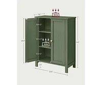 Floor Storage Cabinet for Bathroom with 2 Flexible Shelves and Closed Door