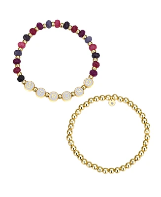 Unwritten Multi Purple Quartz Strong Stone and Beaded Stretch Bracelet Set