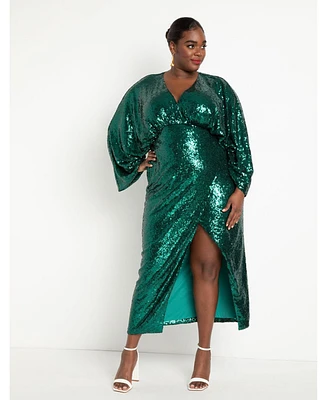 Eloquii Women's Plus Size Dolman Sleeve Sequin Dress