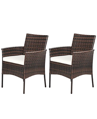 2 Pieces Outdoor Pe Rattan Armchairs with Removable Cushions