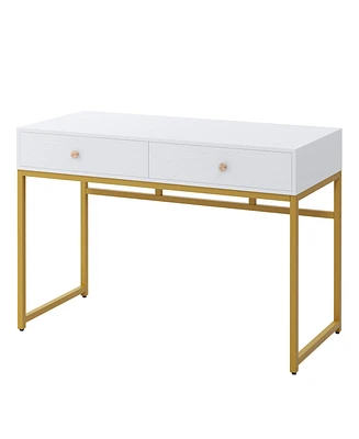 Tribesigns Computer Desk, Modern Simple 47.24 inch Home Office Desk Study Table Writing Desk with 2 Storage Drawers, Makeup Vanity Console Table, Whit