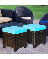 2 Pieces Patio Rattan Ottoman Seat with Removable Cushions