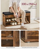 Storage Bench with Cushion Seat and 3 Open Compartments for Entryway or Bedroom