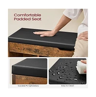 Storage Bench with Cushion Seat and 3 Open Compartments for Entryway or Bedroom