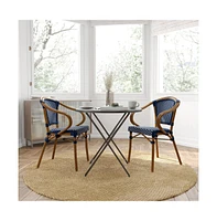 Merrick Lane Sacha Set Of Two Stacking Thonet Bistro Style Chair With Arms, Pe Rattan Seat, And Bamboo Metal Frame For Indoor/Outdoor Use