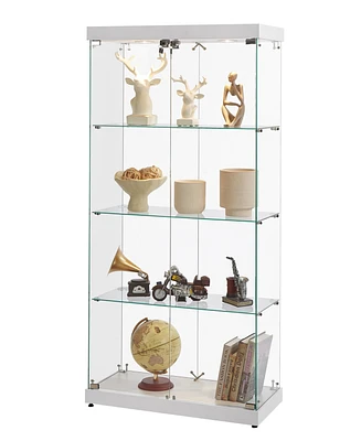 White 4-Tier Glass Display Cabinet with Two Locks