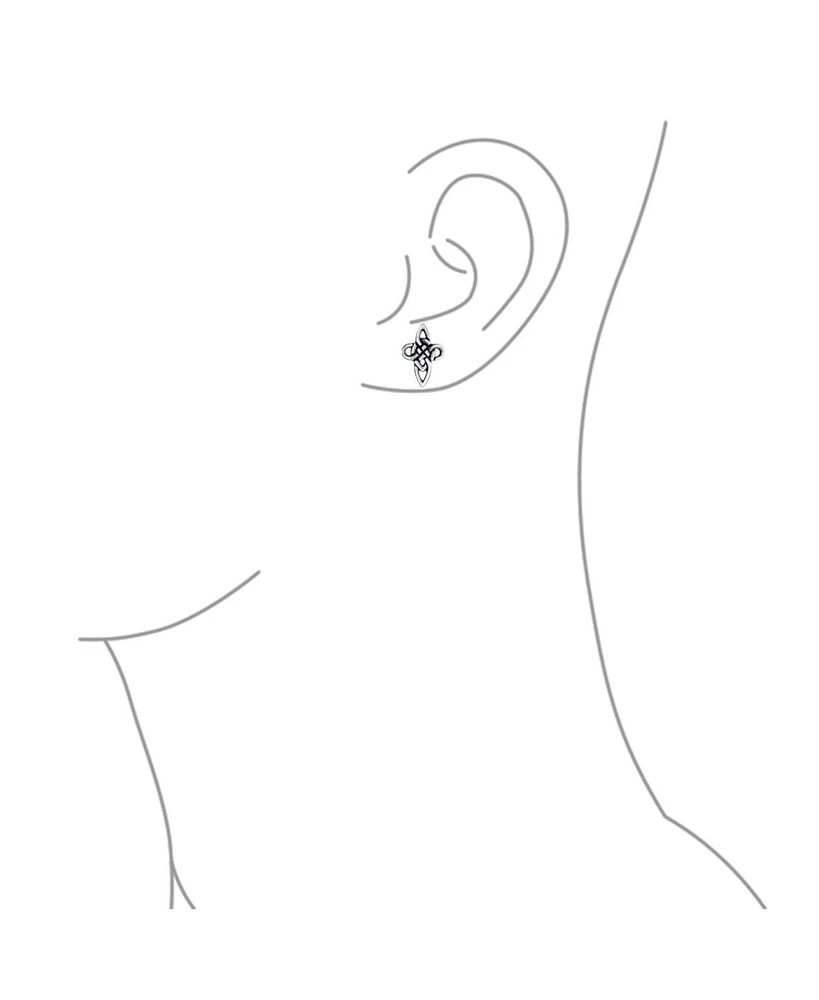 Bling Jewelry Religious Irish Infinity Love Knot Celtic Cross Stud Earrings Oxidized Sterling Silver