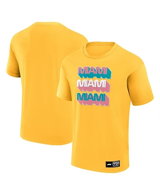 Fanatics Men's Yellow Formula 1 Miami Grand Prix Stacked Wordmark T-Shirt