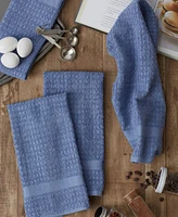 Design Imports Basic Terry Collection Waffle Dishtowel Set, 15x26", Solid Stonewash Blue, 4 Piece