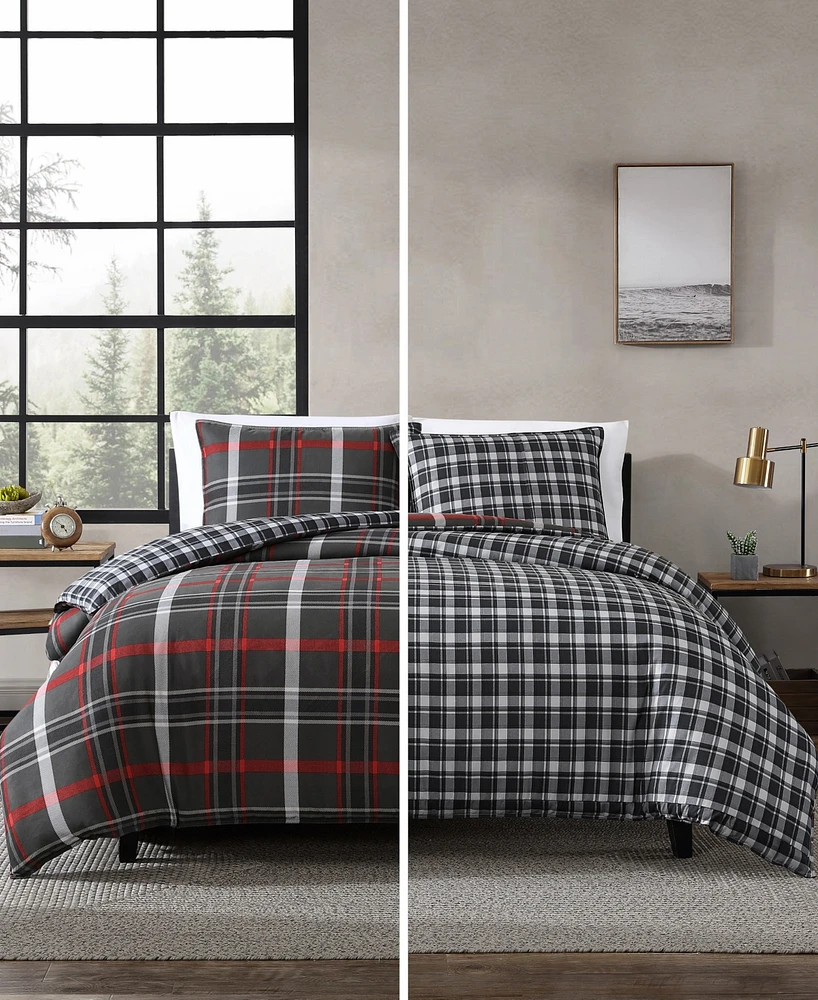 Closeout! Eddie Bauer Willow Plaid Microsuede 2 Piece Duvet Cover Set, Twin