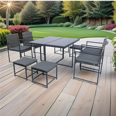 9-Piece Outdoor Dining Set with Space Saving Rattan Chairs