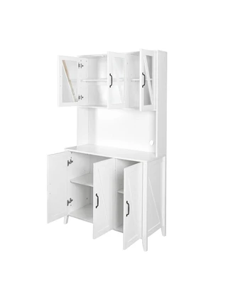 Kitchen Storage Cabinet with Glass Doors & Drawers