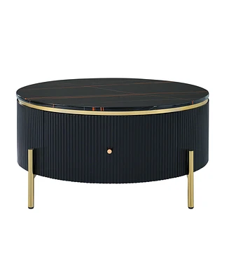 Modern Round Coffee Table With 2 Large Drawers Storage Accent Table(31.5")