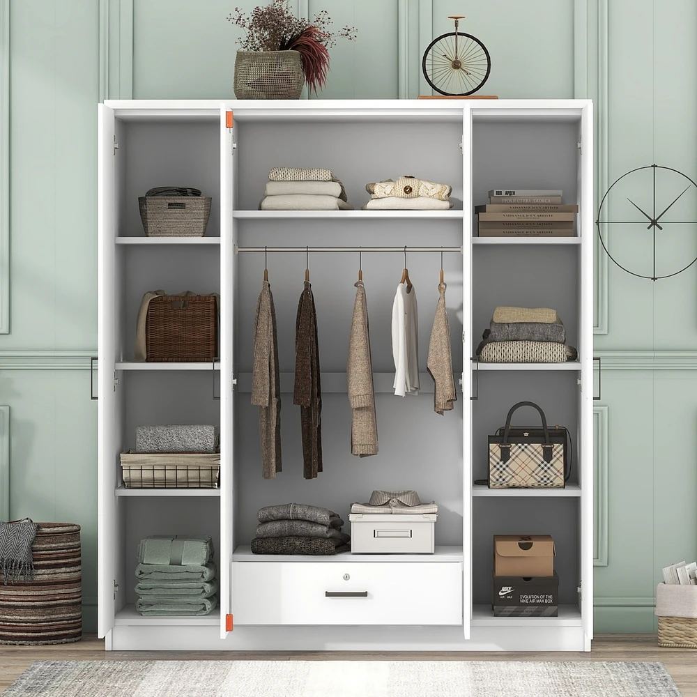 4-Door Wardrobe with 1 Drawer, Gray