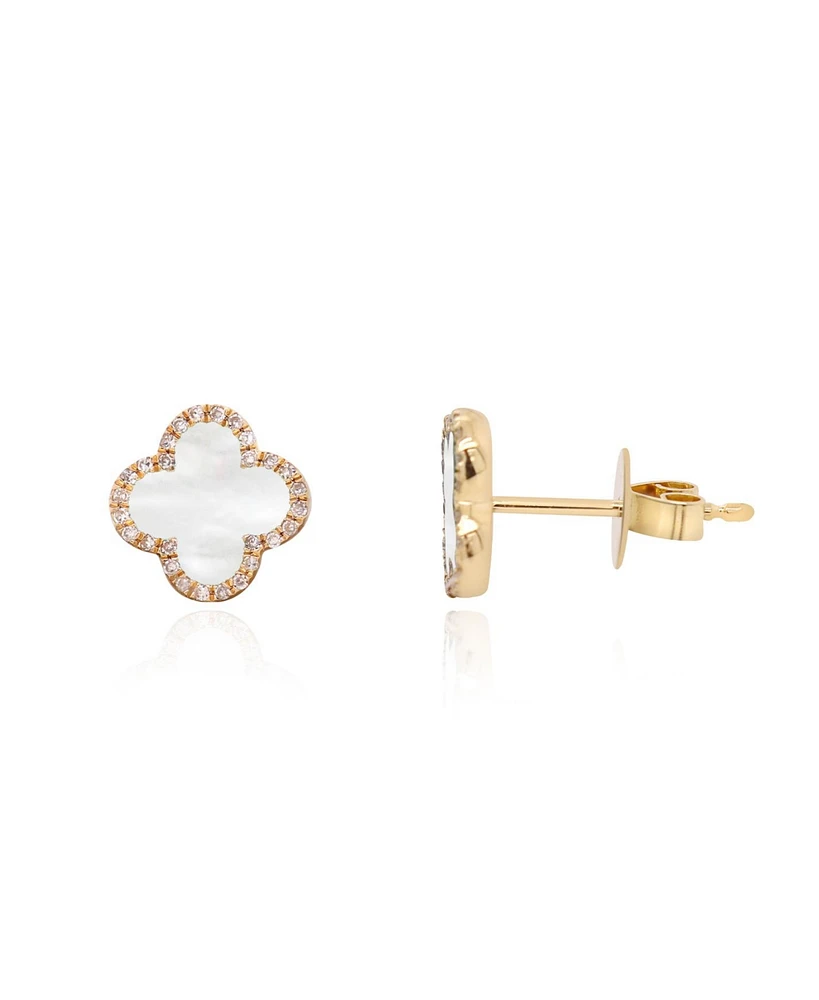 The Lovery Mother of Pearl Diamond Clover Stud Earrings