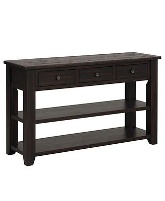 48" Solid Pine Wood Top Console Table, Modern Entryway Sofa Side Table With 3 Storage Drawers