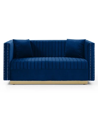 Blue Velvet Vertical Tufted Sofa Loveseat