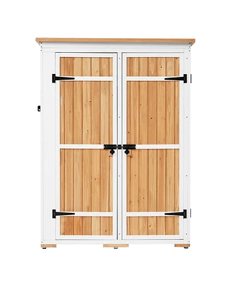 Wood Storage Shed with Lockable Doors, Waterproof Roof
