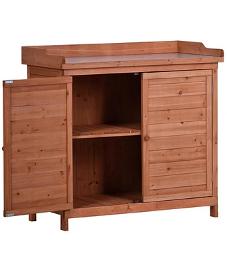 Outdoor 39 Potting Bench Table, Rustic Garden Wood Workstation Storage Cabinet Garden Shed