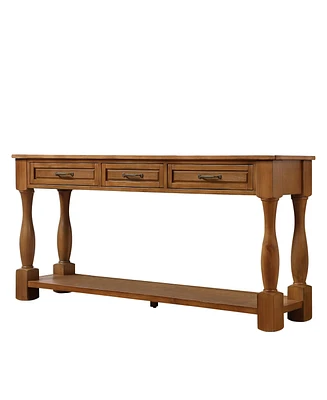 63" Wood Console Table with Drawers & Shelf