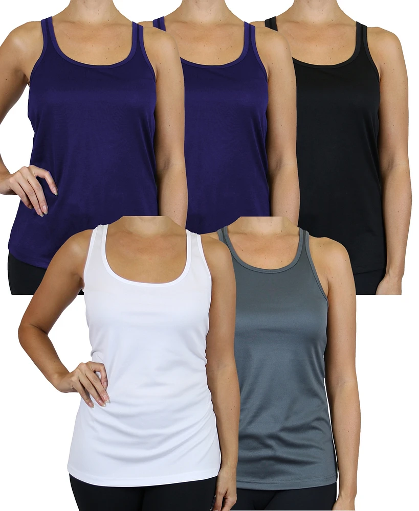 Galaxy By Harvic Women's Moisture Wicking Racerback Tanks-5 Pack
