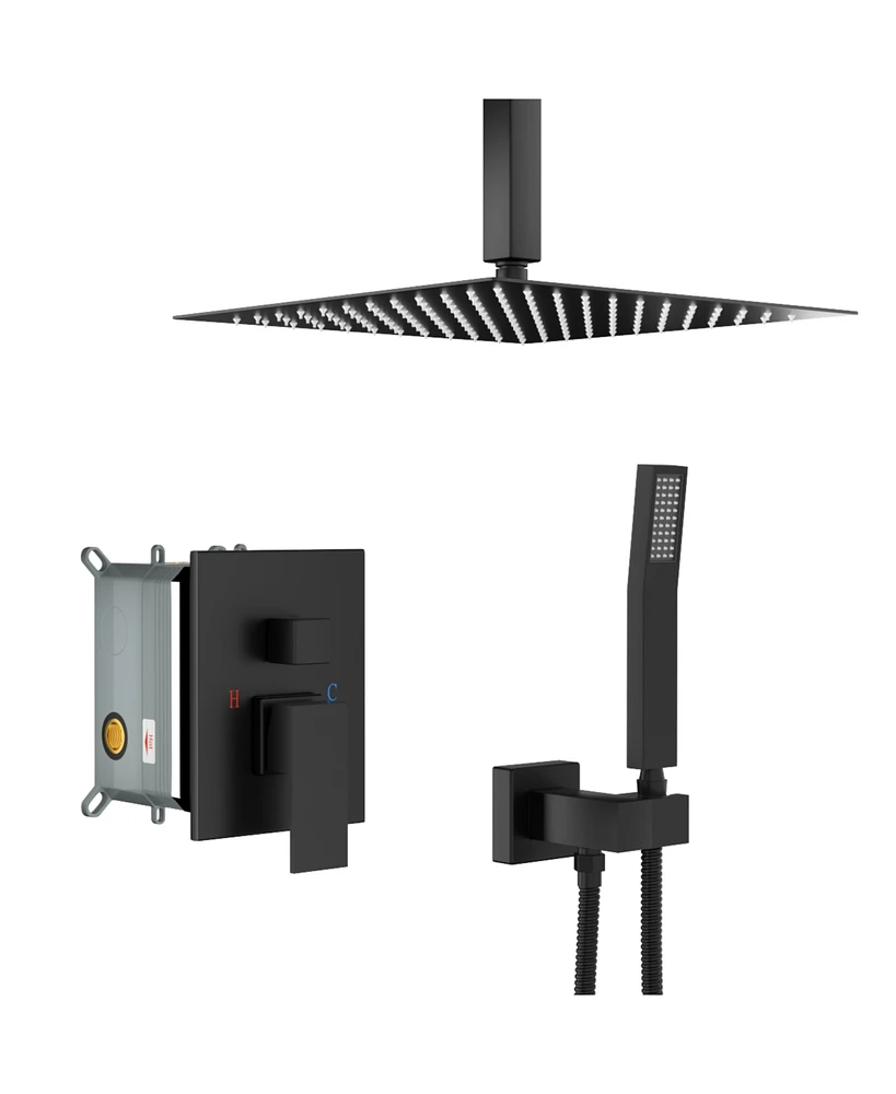 12" Rain Shower Head Systems, Matte Black, Ceiling Mounted Shower